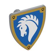 Деталь LEGO Shield Triangular with White Horse on Blue Field, Gold Border print, Светлый сине-серый