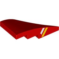 Деталь LEGO Slope Curved 4 x 2 with Stud Notch Left with White/Yellow Stripes on Side print, Красный