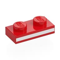 Деталь LEGO Plate 1 x 2 with White Stripe print, Красный