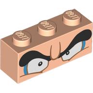 Деталь LEGO Brick 1 x 3 with Eyes, Dark Azure, Eyeshadow, Black Eyebrows print, Светлый телесный