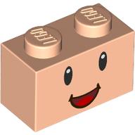 Деталь LEGO Brick 1 x 2 with Face, Smiling, Red/Dark Red Mouth print, Светлый телесный