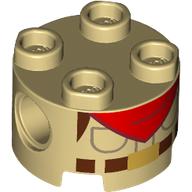 Деталь LEGO Brick Round 2 x 2, Pin Holes with Scouting Uniform, Reddish Brown Belt, Red Handkerchief print, Песочный