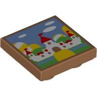 Деталь LEGO Tile Special 2 x 2 Inverted with Bowser Castle print, Средне-темный телесный
