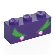 Деталь LEGO Brick 1 x 3 with White/Dark Pink Eyes, Green/Bright Green Eyebrows print, Темно-фиолетовый