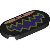 Деталь LEGO Tile Round 2 x 4 with Dark Purple Mouth, Lime Sharp Teeth / Lips, Light Nougat Face print, Черный
