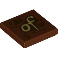 Деталь LEGO Tile 2 x 2 with Tan 'of' print, Красно-коричневый