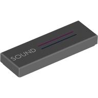 Tile 1 x 3 with White 'SOUND', Dark Pink/Dark Blue Lines print