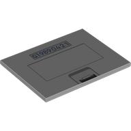 Деталь LEGO Tile 6 x 8 with Battery Cover, 'G19890421' print, Светлый сине-серый