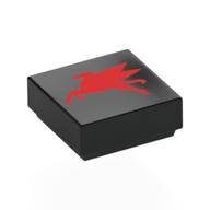Деталь LEGO Tile 1 x 1 with Red Flying Pegasus, Going Right print, Черный