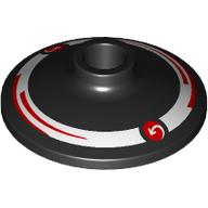 Деталь LEGO Dish 2 x 2 Inverted [Radar] with White Circle, Arrow, Red Strips, Dots print, Черный