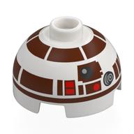 Деталь LEGO Brick Round 2 x 2 Dome Top with Dark Brown Astromech Droid print (R7-D4), Белый