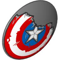 Shield Round Bowed, Red, White, and Blue Circles with Star, Broken Print (Captain America)