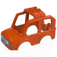 Деталь LEGO Duplo Car Body 4 x 8 with Medium Blue Grill, Headlights print, Красно-оранжевый