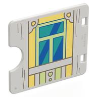 Деталь LEGO Duplo Door / Window with Cutout (Semi Oval) with Bright Light Yellow Door on Bright Light Yellow Wall, Blue/Dark Turquoise Glass print, Белый