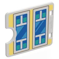 Деталь LEGO Duplo Door / Window with Cutout (Semi Oval) with Two White Windows on Bright Light Yellow Wall, Blue/Medium Blue/Dark Turquoise Glass print, Белый