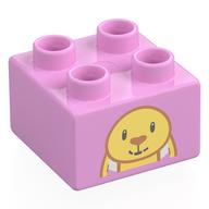 Деталь LEGO Duplo Brick 2 x 2 with Plush Bunny, Top Half print, Ярко-розовый