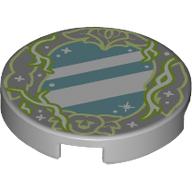 Деталь LEGO Tile Round 2 x 2 with Mirror, Lime Enchanted Lines, White Stars print, Светлый сине-серый