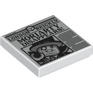 Деталь LEGO Tile 2 x 2 with Newspaper, 'Moriarty Disappears' print, Белый