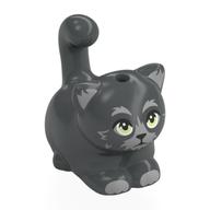 Деталь LEGO Animal, Cat, Chubby with Bright Green Eyes, Light Bluish Grey Fur print, Темный сине-серый