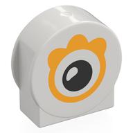 Деталь LEGO Duplo Brick 1 x 3 x 2 Round Top, Cut Away Sides with Bright Light Orange Eye print, Белый