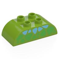 Деталь LEGO Duplo Brick 2 x 4 Curved Top, Green and Medium Azure Triangular Spots Print, Лайм