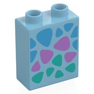 Деталь LEGO Duplo Brick 1 x 2 x 2 with Bottom Tube, Dark Azure, Medium Lavender, and Dark Turquoise Triangular Spots Print, Средне-лазурный