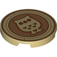 Деталь LEGO Tile Round 3 x 3 with Wooden Coin, Owl on Nougat Background print, Песочный