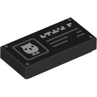 Деталь LEGO Tile 1 x 2 with Information Sign, White Owl, Pixelated Writing print, Черный