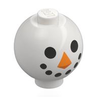 Деталь LEGO Brick Round 2 x 2 Sphere with Stud with Snowman Face print, Белый