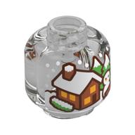 Деталь LEGO Minifig Head No Face, Log Cabin (Snowglobe) Print, Прозрачный бесцветный