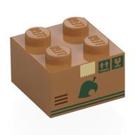 Brick 2 x 2 with Card Board Box, Dark Green Labels, Leaf, Stripes print