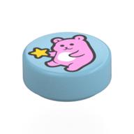 Tile Round 1 x 1 with Pink Bear, Star print