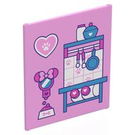 Деталь LEGO Glass for Frame 1 x 6 x 6 with Medium Blue/Dark Pink/White Kitchen, Mirror, Food Dish print, Ярко-розовый
