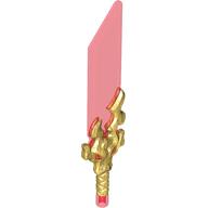 Деталь LEGO Weapon Sword, Broad with Trans-Red Blade pattern, Жемчужно-золотой
