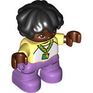 Деталь LEGO Duplo Figure Child with Short Wavy Hair Black, Sunflower Lanyard, Medium Lavender Legs, Ярко-светло-желтый