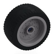 Деталь LEGO Wheel 18 x 12 with Pin Hole and Stud with Black Tyre and Bright Light Blue Axle, Матовый серебристый