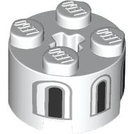 Деталь LEGO Brick Round 2 x 2 with Axle Hole with Dark Bluish Grey/Black Windows print, Белый