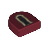 Деталь LEGO Tile Round 1 x 1 Half Circle with Black/Tan Windows print, Темно-красный