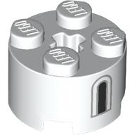 Деталь LEGO Brick Round 2 x 2 with Axle Hole with Dark Bluish Grey/Black Window print, Белый