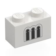 Деталь LEGO Brick 1 x 2 with Light Bluish Grey/Black Windows print, Белый
