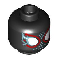Деталь LEGO Minifig Head Miles Morales, White Spider Eyes, Metal Blue Lightning Bolts, Dots, Red Border, Черный