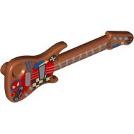 Деталь LEGO Musical Instrument Guitar Electric with Silver Strings, Frets, Black/White Squares, Face, Crossed Bones, Spider Face, Blue Dots, Red Board print, Темно-оранжевый