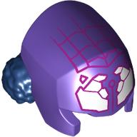 Деталь LEGO Helmet with Hair Double Buns Dark Blue, White Spider-Fangs, Dark Pink Webbings print, Темно-фиолетовый