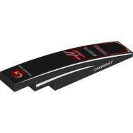 Деталь LEGO Slope Curved 1 x 6 with White 'H', Arrow on red Circles, White Sponsors print, Черный