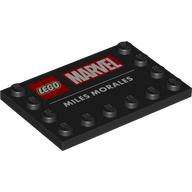 Деталь LEGO Plate Special 4 x 6 with Studs on 3 Edges with 'LEGO MARVEL MILES MORALES' print, Черный