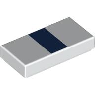 Деталь LEGO Tile 1 x 2 with Dark Blue Stripe print, Белый