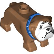 Деталь LEGO Animal, Dog, Bulldog with White Face, Fangs, Blue Collar print, Средне-темный телесный