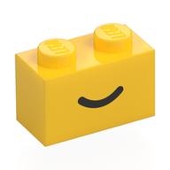 Деталь LEGO Brick 1 x 2 with Black Curved Line / Smile print, Желтый