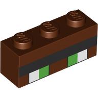 Деталь LEGO Brick 1 x 3 with Pixelated Bright Green/White Eyes, Black Eyebrow print, Красно-коричневый