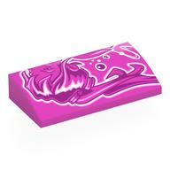 Деталь LEGO Slope Brick Curved 2 x 4 x 2/3 No Studs, with Dark Purple/White Graffiti Girl print, Темно-розовый